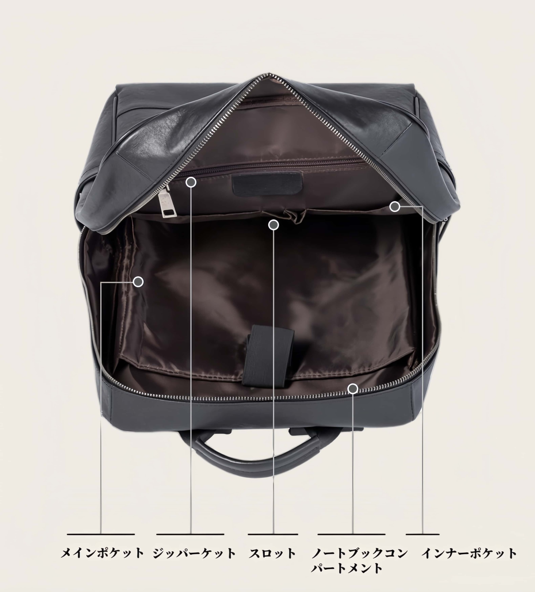 【植物鞣し牛革】オフィス用通勤バックパック 撥水仕様 ノート PC 対応
