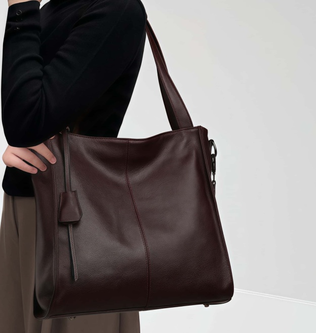 NEW ! •黒|濃い暗マゼンタ|グレー|3色•厚手な軟めな牛革ハンドバッグ•牛革トートバッグ•大容量•通勤や旅行に最適