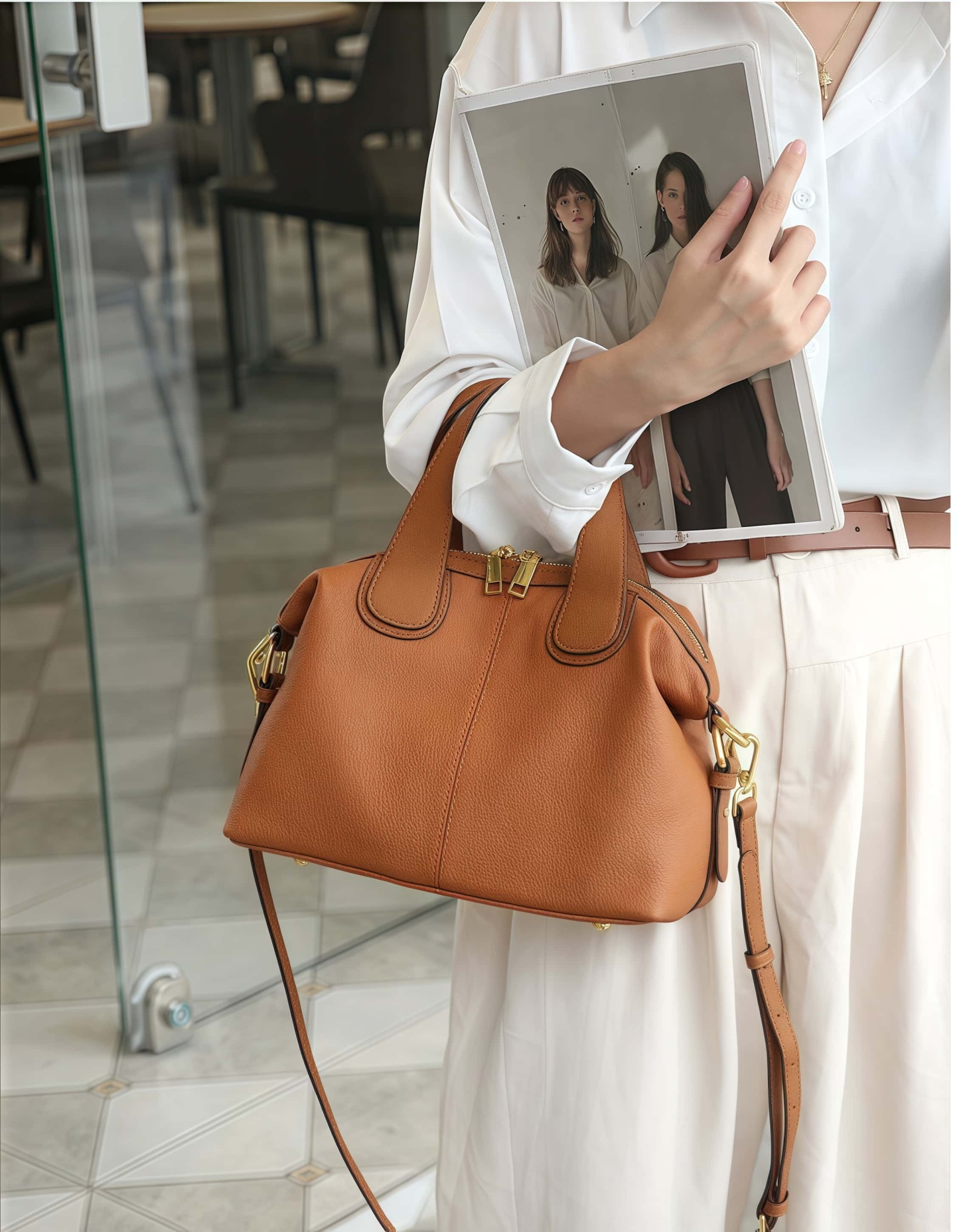 優雅なデザイン！•3WAY•5色•天然厚み柔らかい牛革ハンドバッグ・牛革斜めがけバッグ