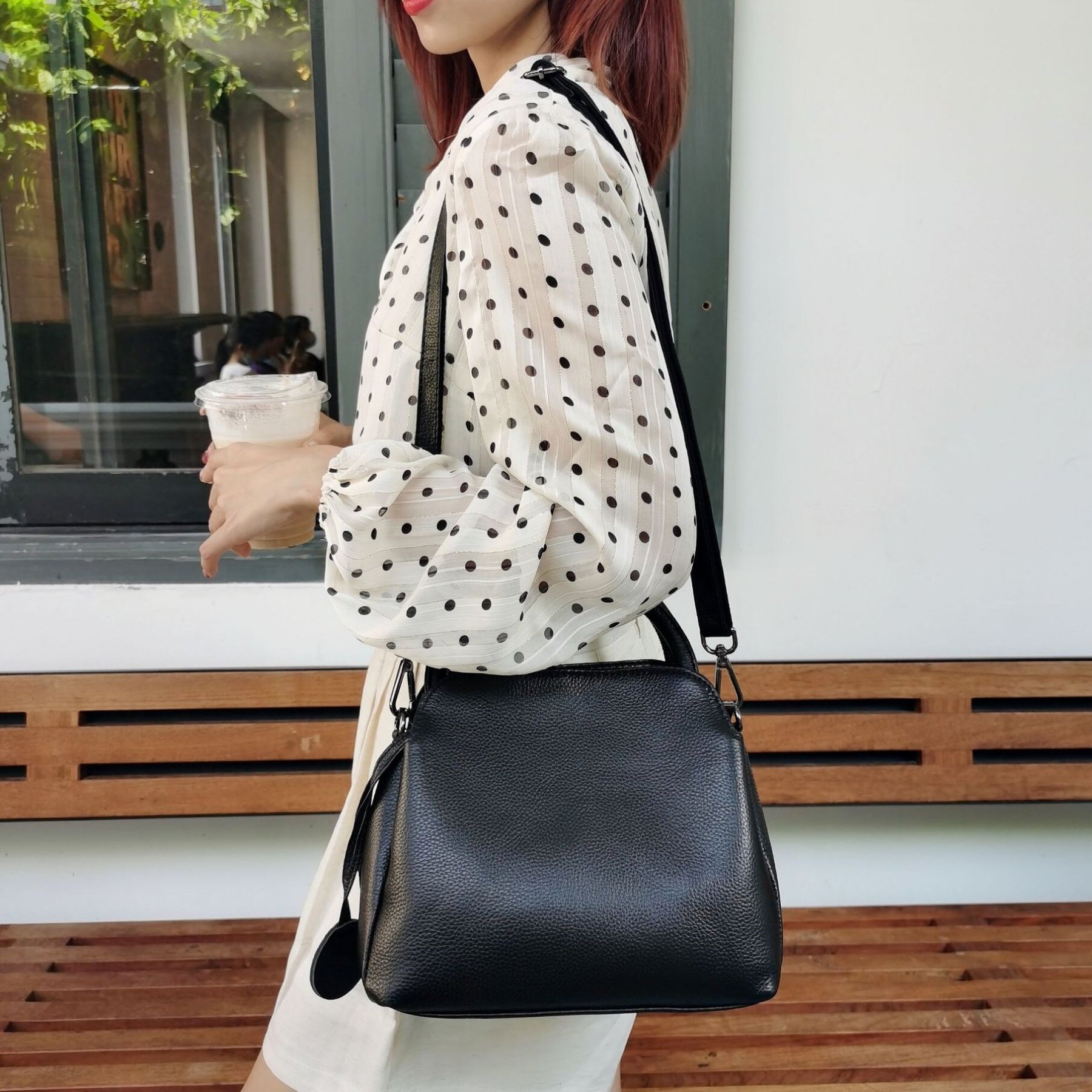 レトロ•厚みのある柔らかい天然牛革ショルダーバッグ•牛革ハンドバッグ