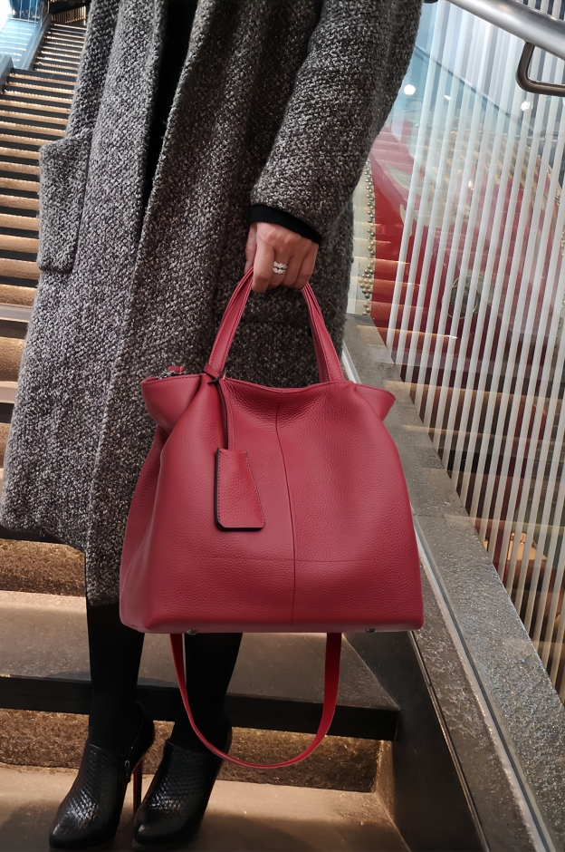 優雅な気質！•カーキ|黒|カラメル|ワインレッド|4色•3WAY•厚手な天然軟めな牛革ハンドバッグ•牛革ショルダーバッグ