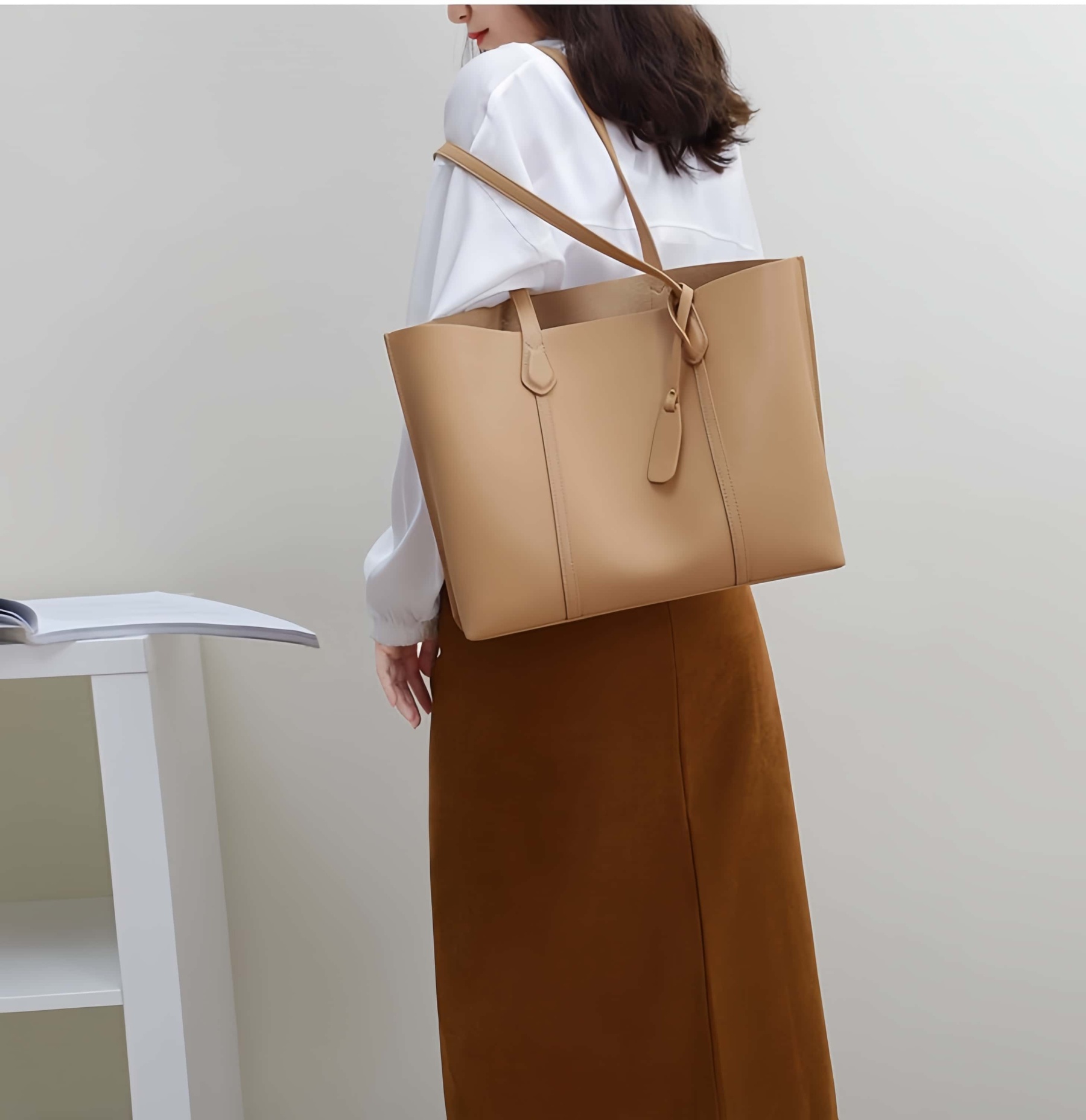 レトロな雰囲気満点 ！♦コーヒー|ベージュ|青|3色♦牛革製トートバッグ♦通勤や集会、旅行に最適♦大容量設計