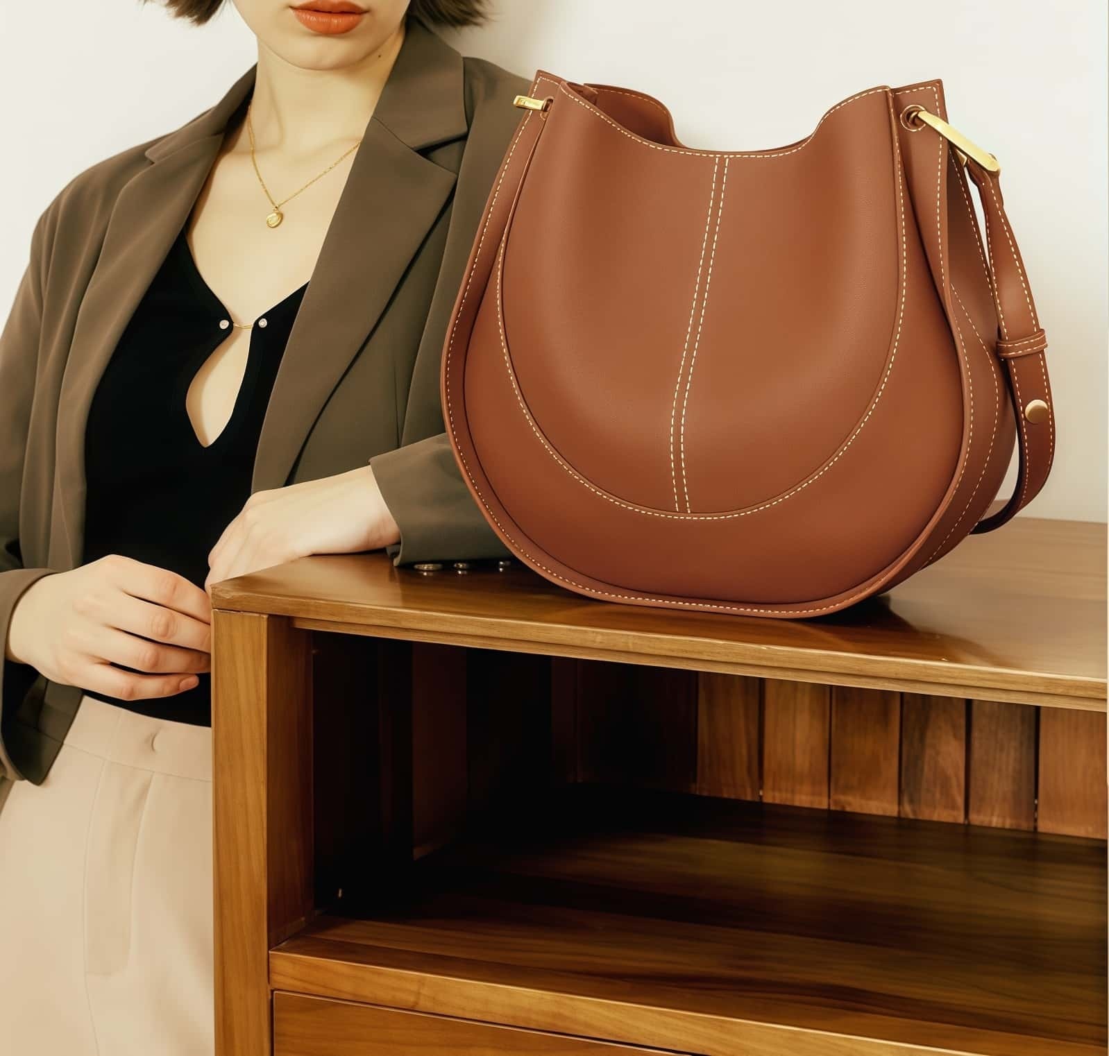 4色|上質な牛革ショルダーバッグ|トートバッグ|内ポケット+外ポケット