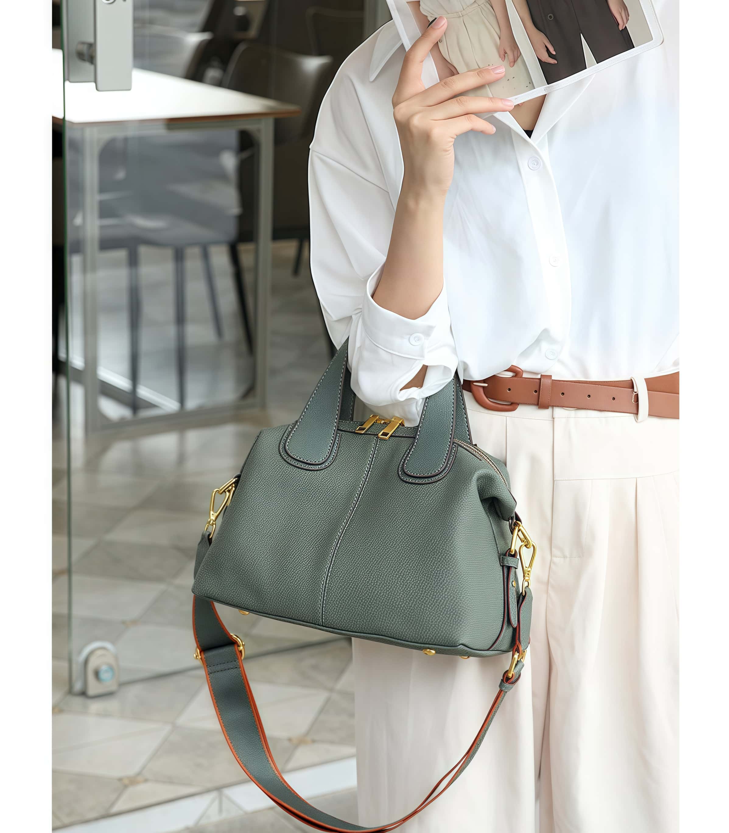 優雅なデザイン！•3WAY•5色•天然厚み柔らかい牛革ハンドバッグ・牛革斜めがけバッグ