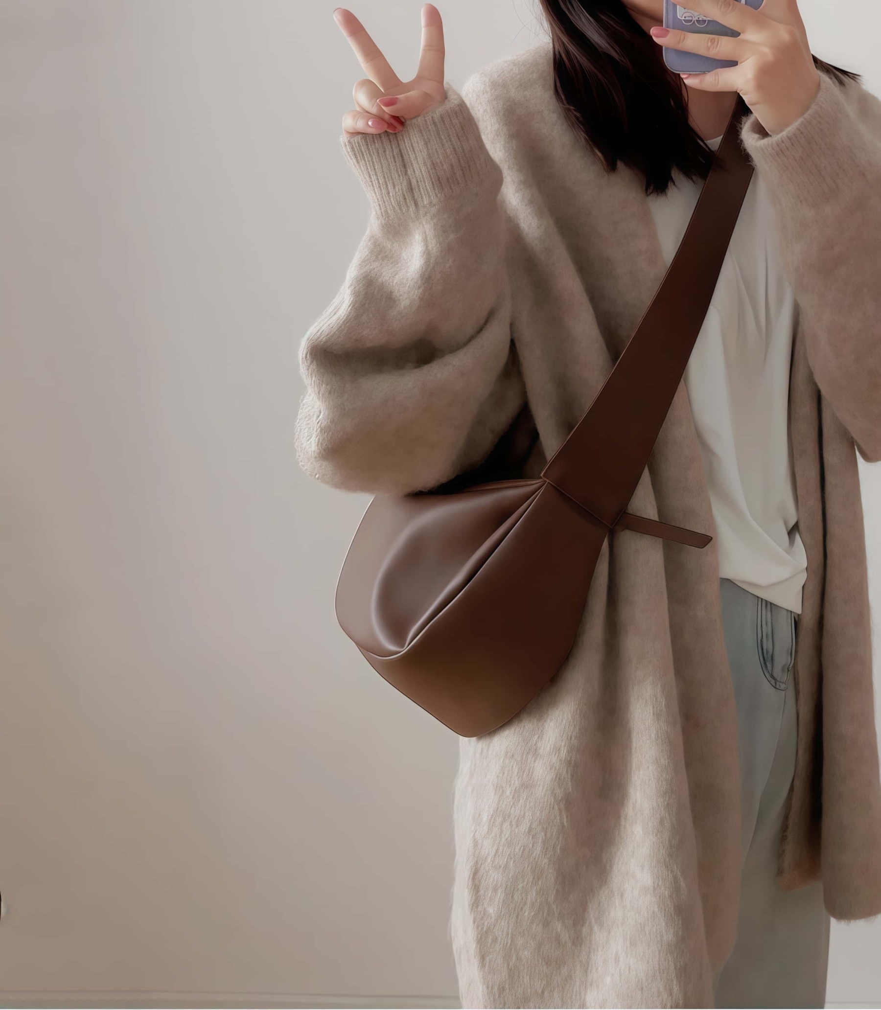 「シンプルなら快適！」•茶|黒|濃いカーキ|3色•上質な天然牛革ショルダーバッグ• 牛革斜めがけバッグ