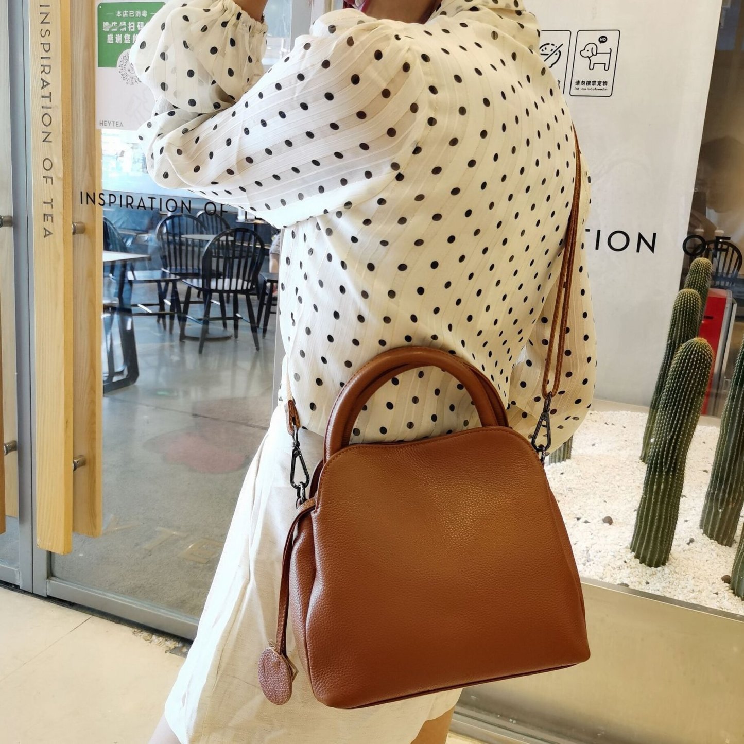 レトロ•厚みのある柔らかい天然牛革ショルダーバッグ•牛革ハンドバッグ