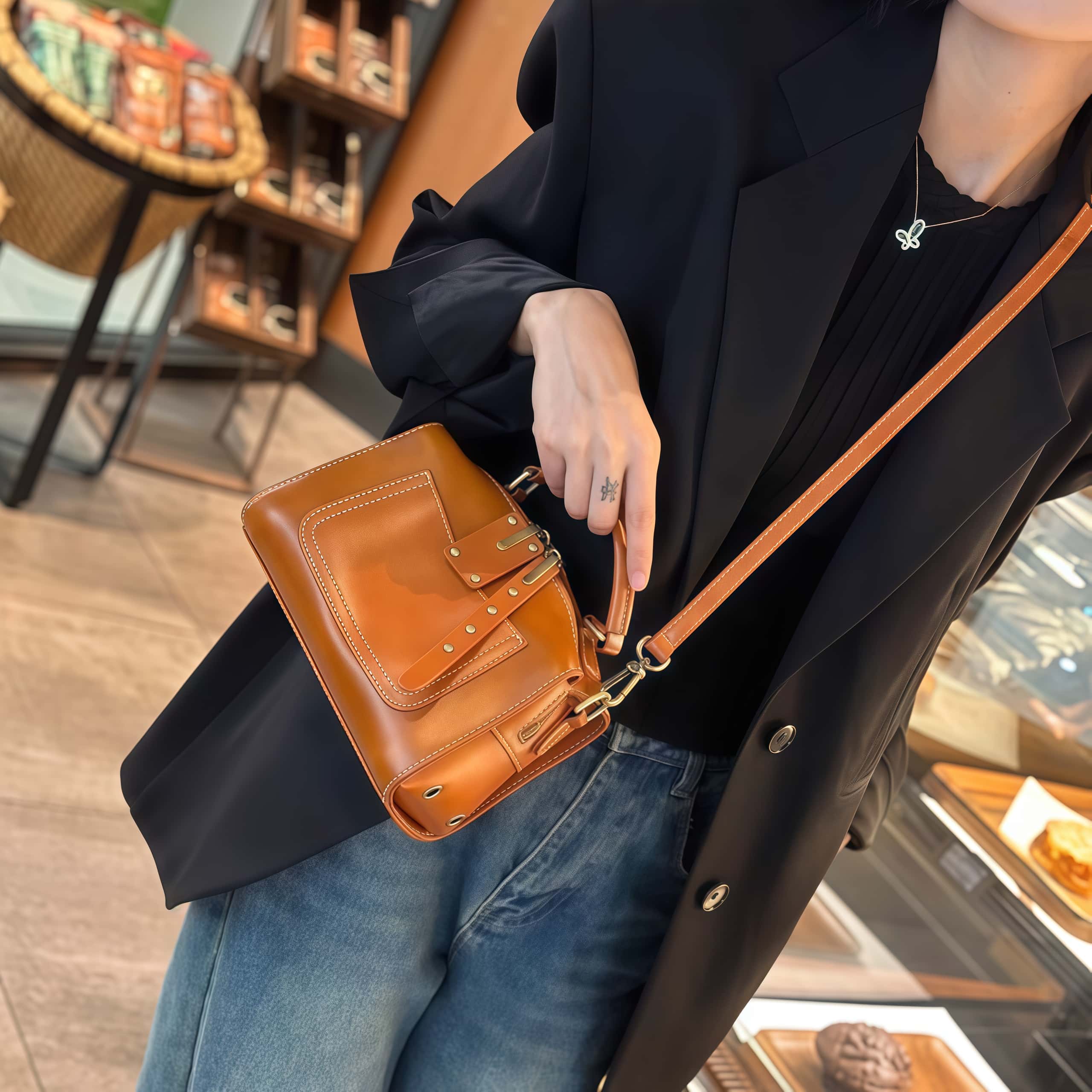 5色※3WAY※天然牛革ハンドバッグ※牛革ショルダーバッグ※2本の肩ベルトを付属