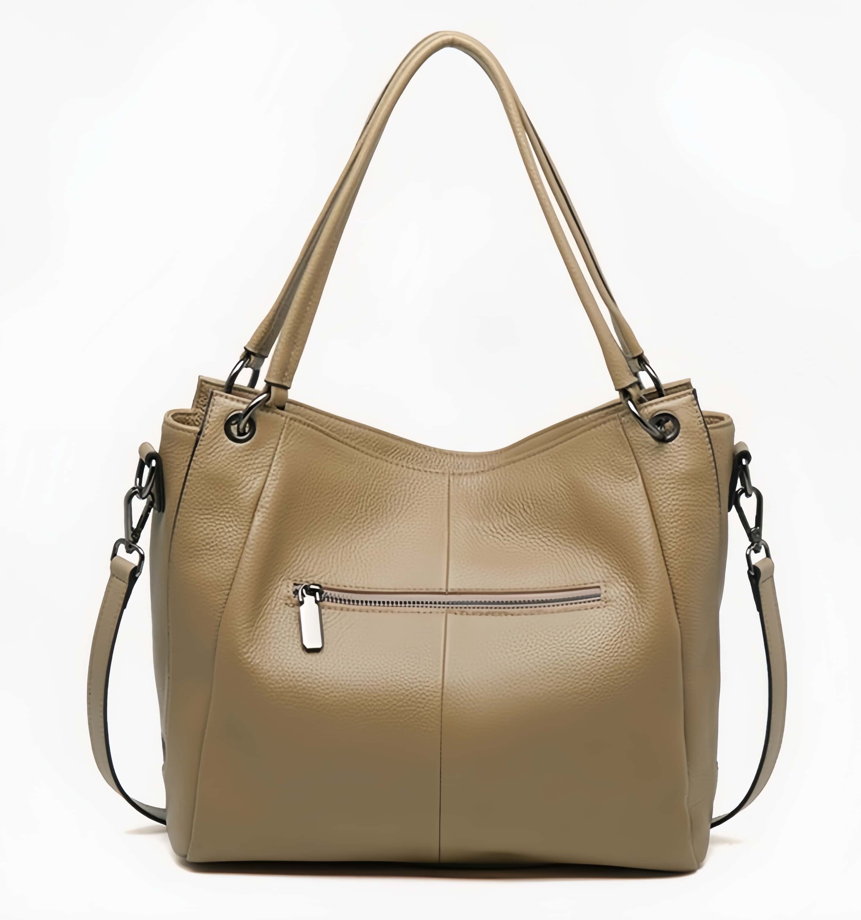 華やか！♦カーキ|黒♦2色♦厚みのある柔らかい天然牛革トートバッグ♦牛革ショルダーバッグ