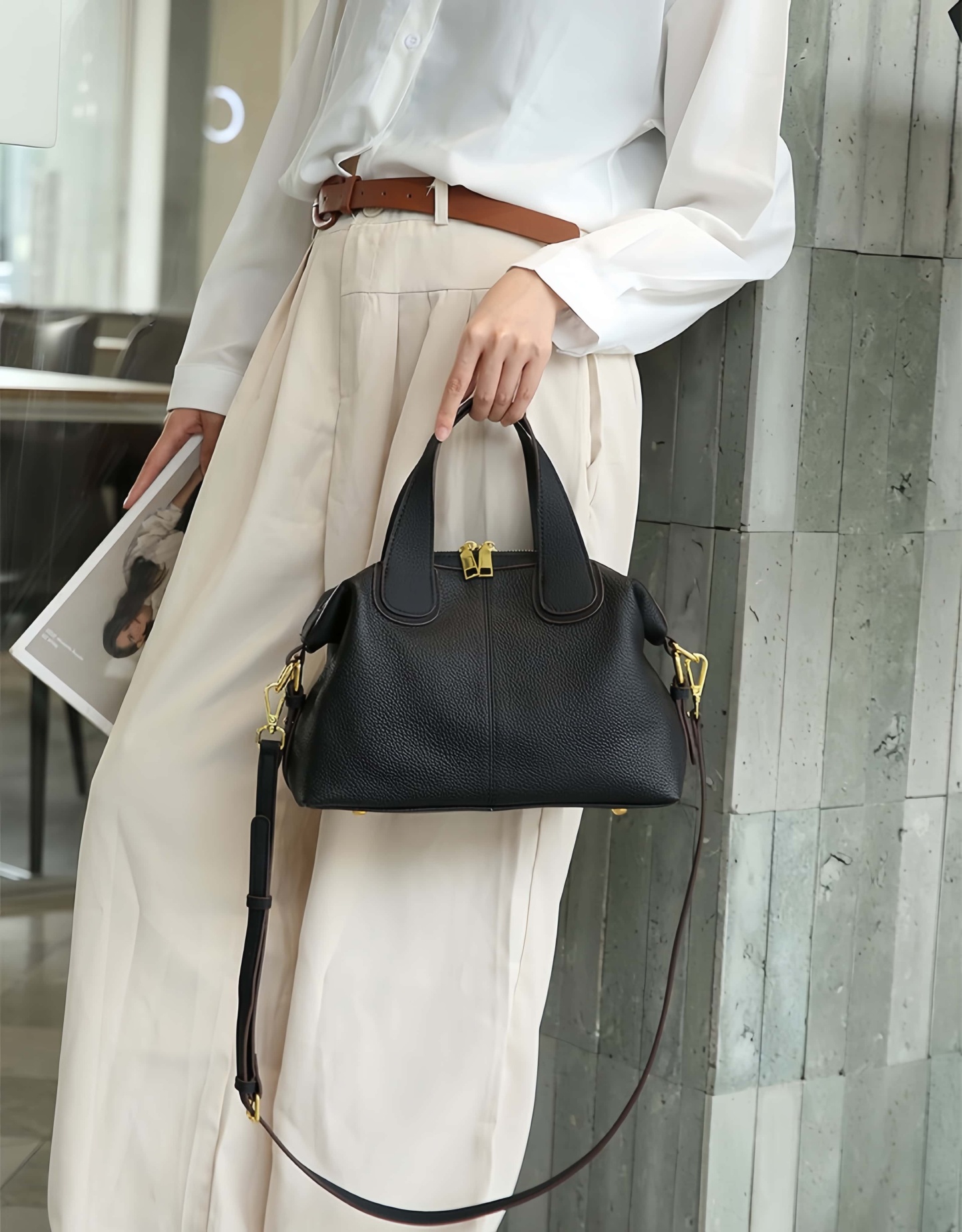 優雅なデザイン！•3WAY•5色•天然厚み柔らかい牛革ハンドバッグ・牛革斜めがけバッグ