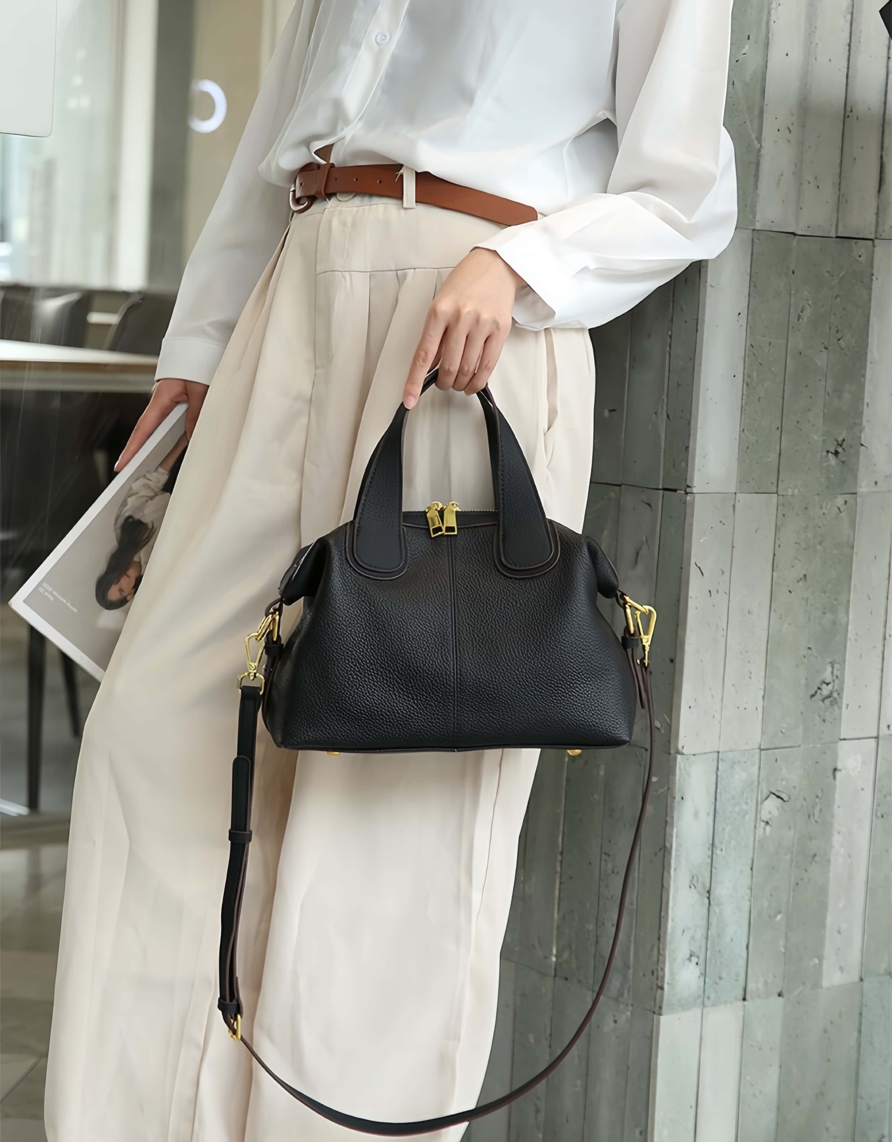 優雅なデザイン！•3WAY•5色•天然厚み柔らかい牛革ハンドバッグ・牛革斜めがけバッグ