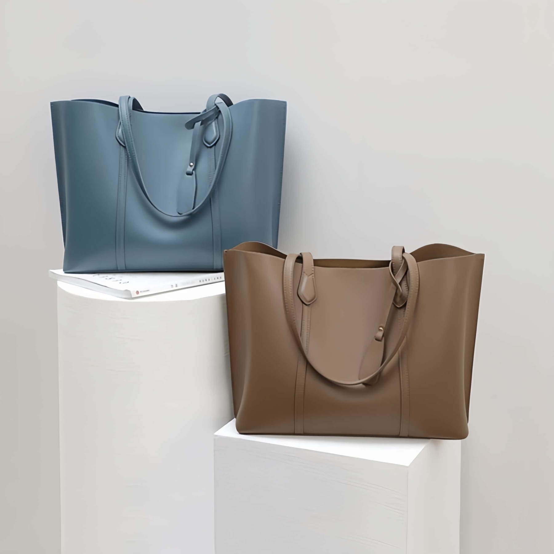 レトロな雰囲気満点 ！♦コーヒー|ベージュ|青|3色♦牛革製トートバッグ♦通勤や集会、旅行に最適♦大容量設計