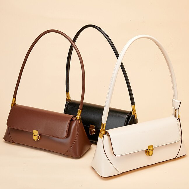 高級感 !|茶|黒|白|カーキ|4色|牛革ショルダーバッグ|牛革ハンドバッグ