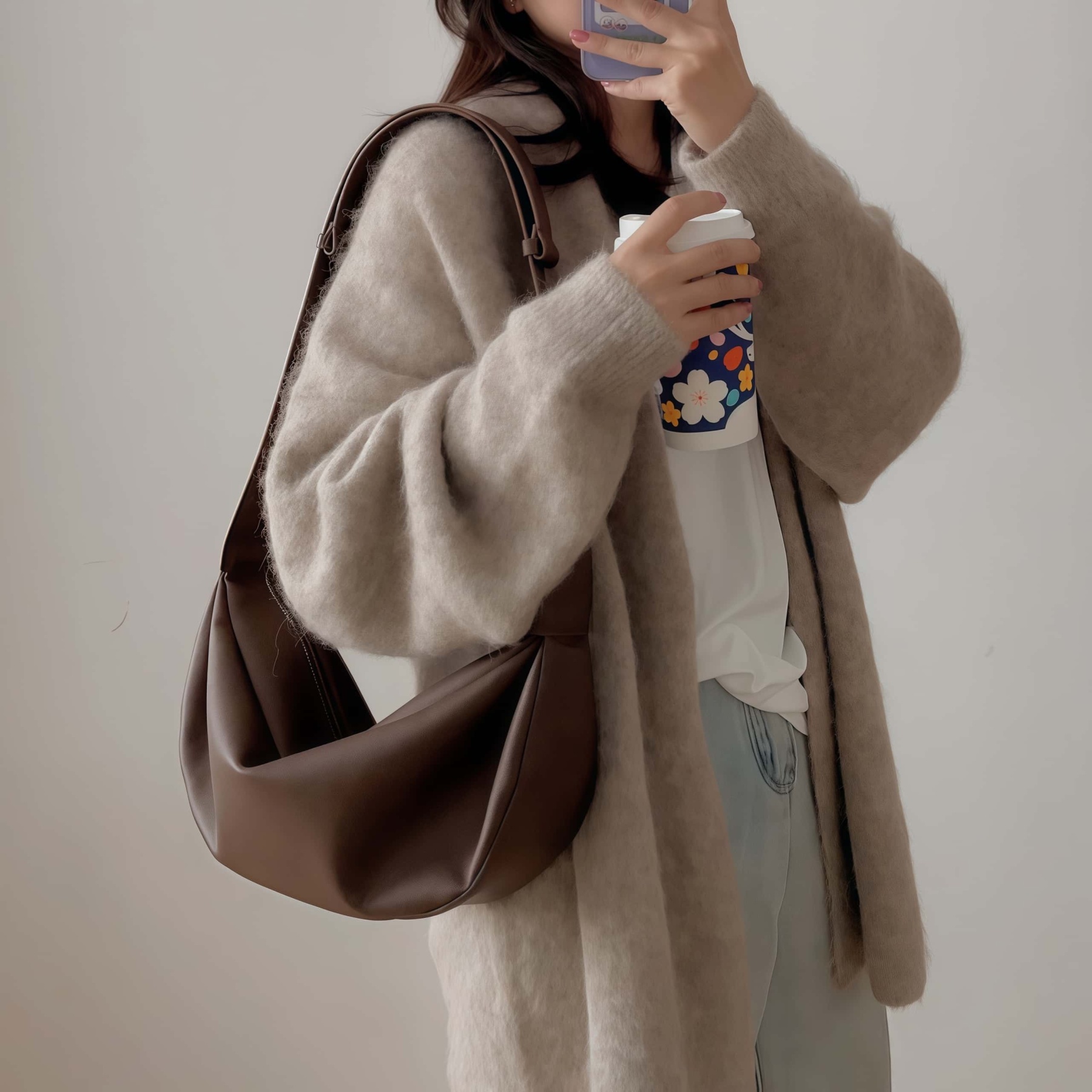 「シンプルなら快適！」•茶|黒|濃いカーキ|3色•上質な天然牛革ショルダーバッグ• 牛革斜めがけバッグ