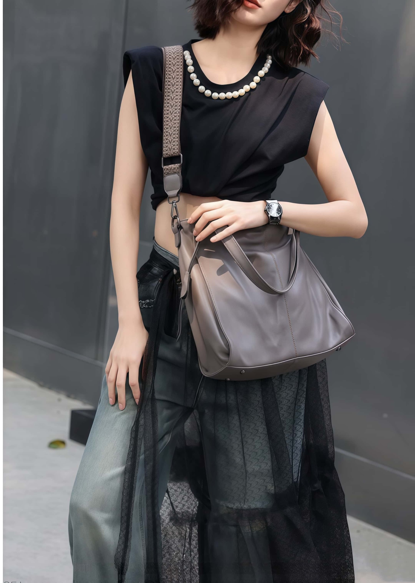 おしゃれで素敵！グレー|黒|茶|3色•3WAY•植物鞣し牛革ハンドバッグ•牛革トートバッグ