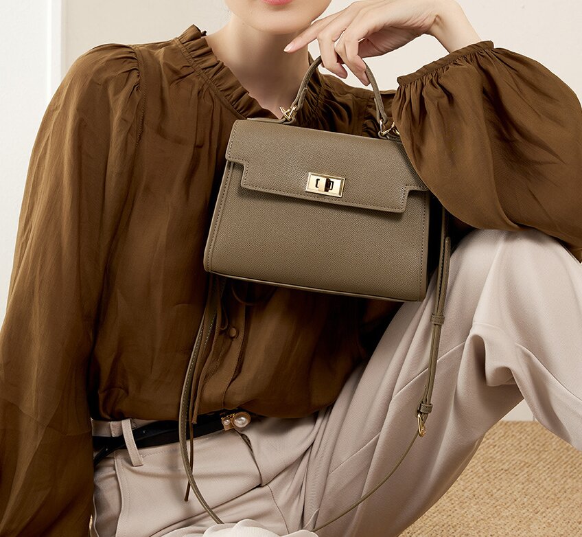 上品な気質 ！|黒|カラメル|カーキ|3色|牛革ハンドバッグ|牛革ショルダーバッグ