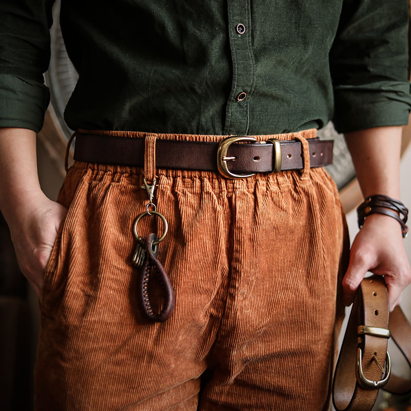 植物タンニン鞣しの天然牛革のレトロスタイル手作りベルトPD909922HD