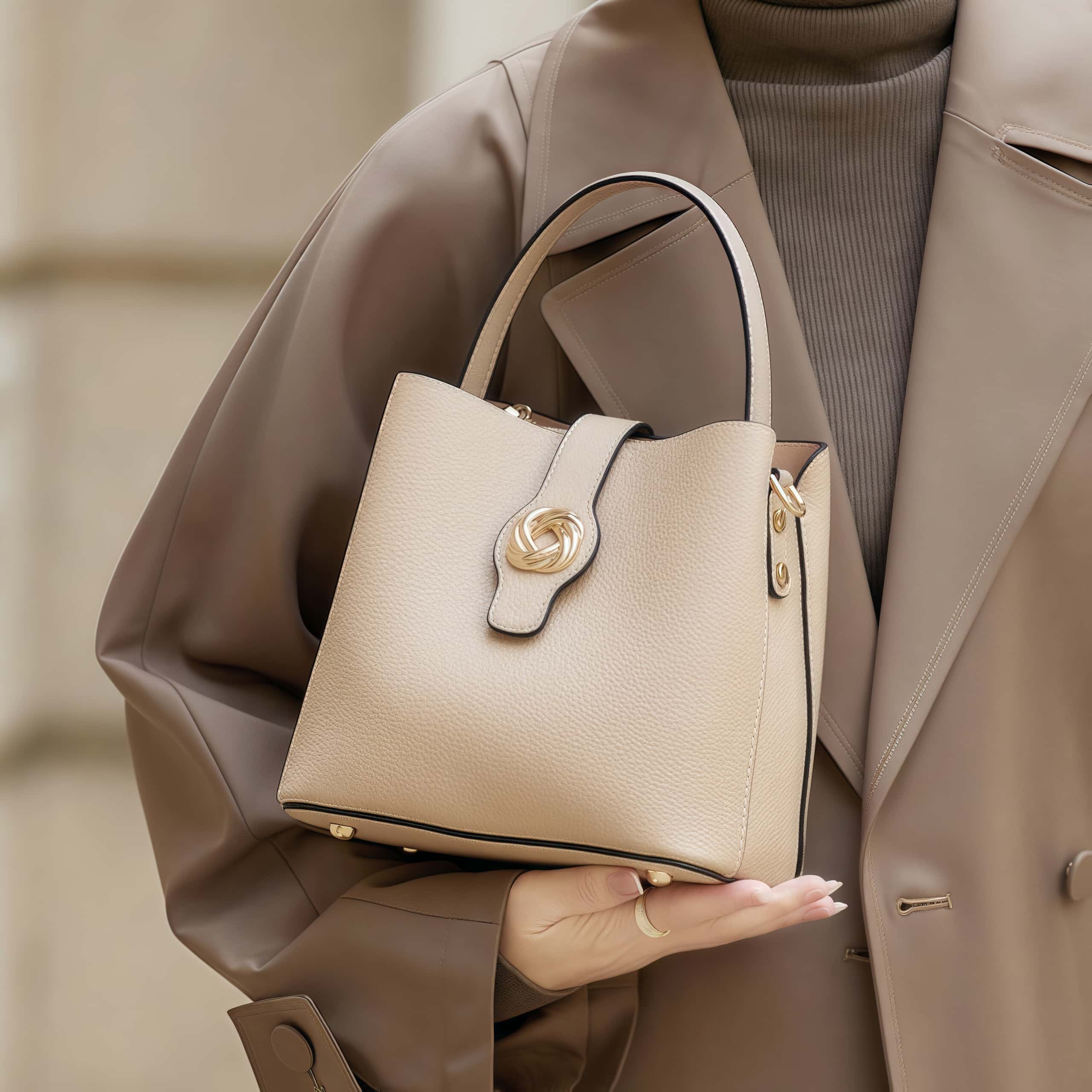 高級感 ！•黒|カーキ|ベージュ|•3色•天然牛革ハンドバッグ•牛革ショルダーバッグ