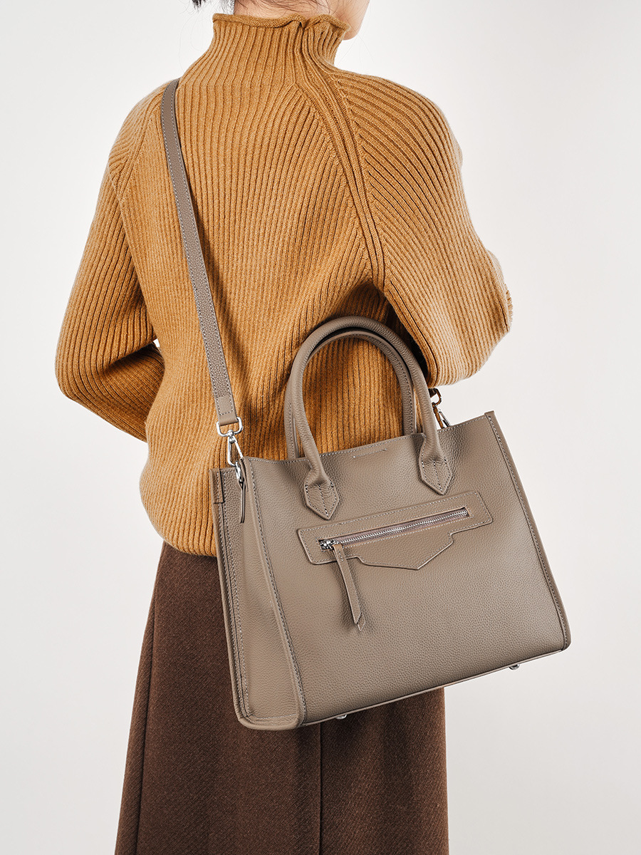 エレガント！グレー|黒|カラメル|3色•3WAY•天然の厚みのある柔らかい牛革ハンドバッグ•牛革肩掛けバッグ