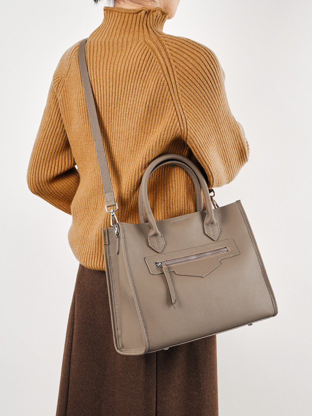 エレガント！グレー|黒|カラメル|3色•3WAY•天然の厚みのある柔らかい牛革ハンドバッグ•牛革肩掛けバッグ