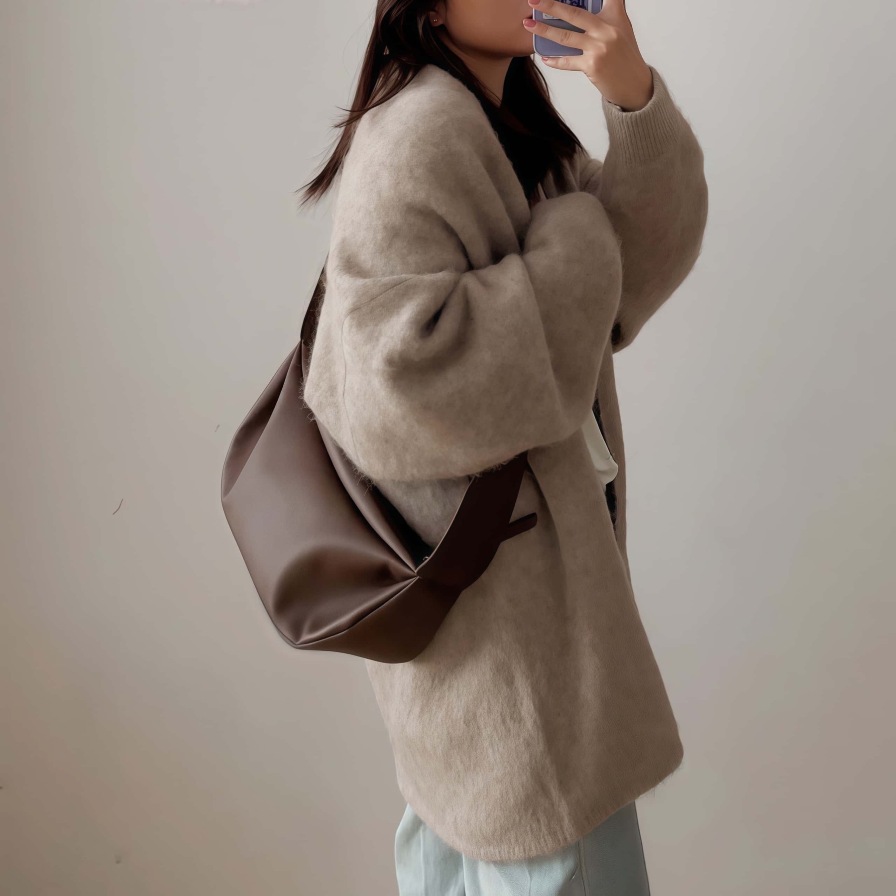 「シンプルなら快適！」•茶|黒|濃いカーキ|3色•上質な天然牛革ショルダーバッグ• 牛革斜めがけバッグ