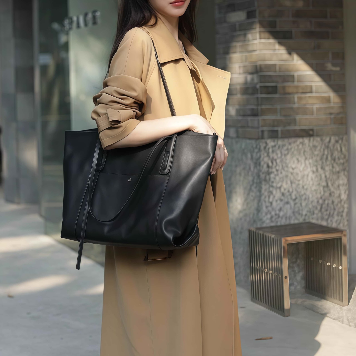 優雅な天然牛革トートバッグ|通勤・旅行に最適な大容量デザイン