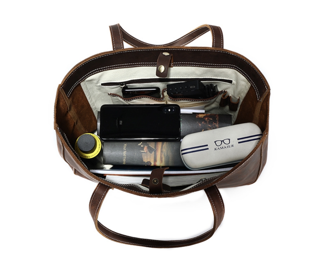 托特包 女疯马皮大容量手提包男包 真皮休闲单肩包男士皮包