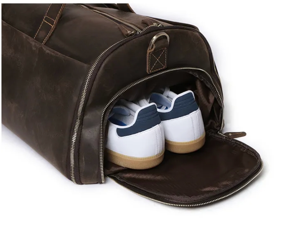 旅行包干湿分离可折叠真皮行李包带独立鞋仓旅行袋疯马皮行李袋