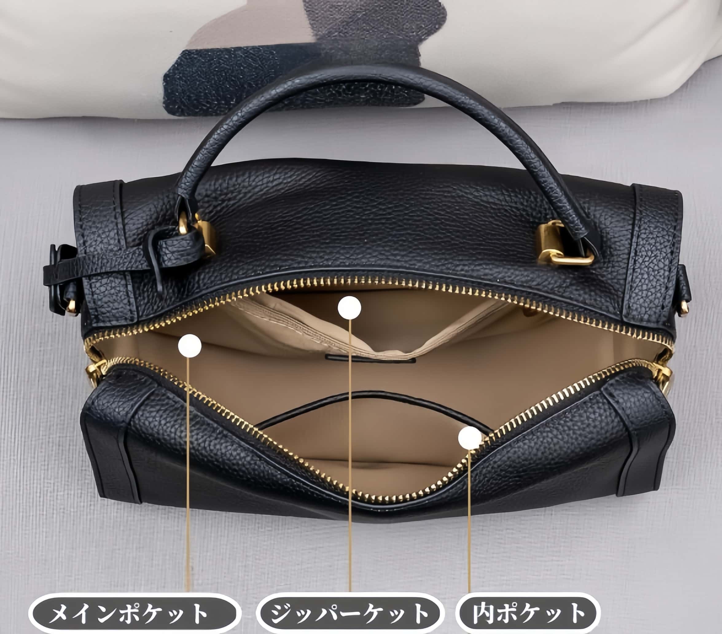 新作！黒|カーキ|2色•3WAY•厚手な天然軟めな天然牛革ハンドバッグ•牛革ショルダーバッグ