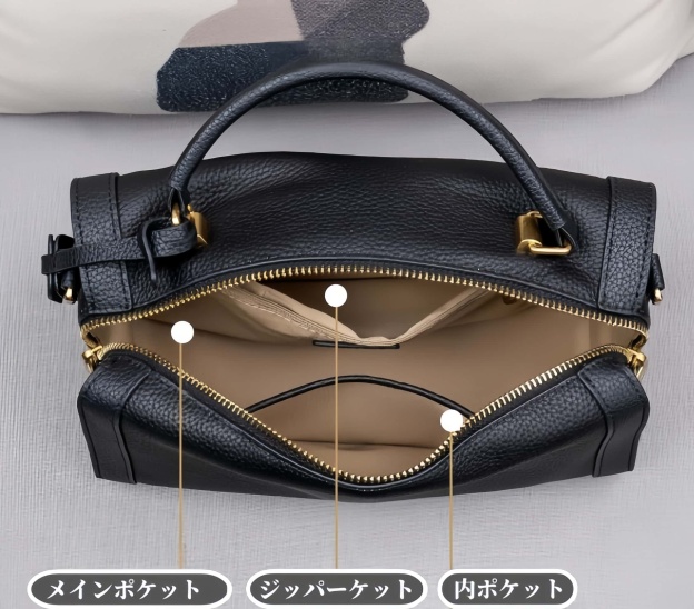 新作！黒|カーキ|2色•3WAY•厚手な天然軟めな天然牛革ハンドバッグ•牛革ショルダーバッグ