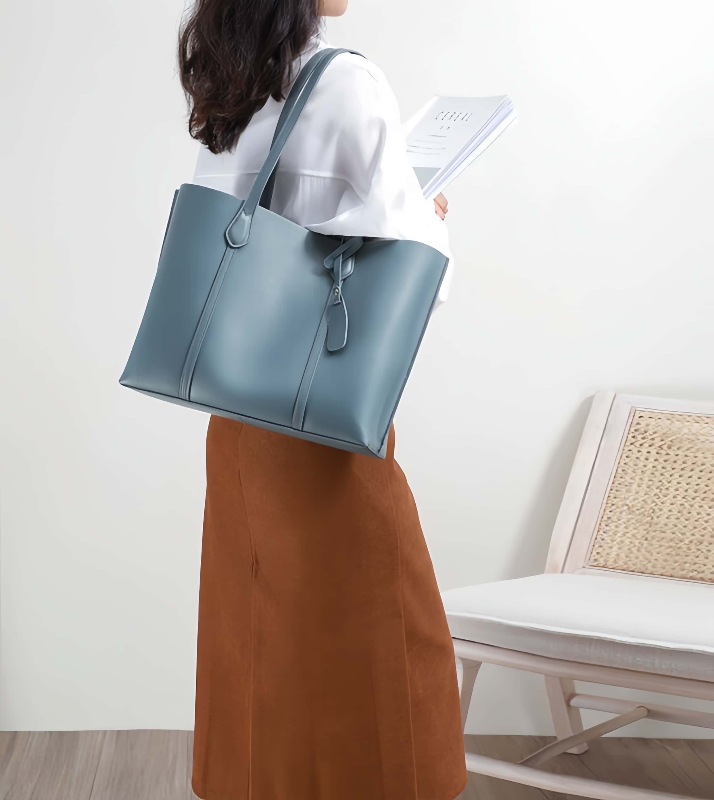 レトロな雰囲気満点 ！♦コーヒー|ベージュ|青|3色♦牛革製トートバッグ♦通勤や集会、旅行に最適♦大容量設計