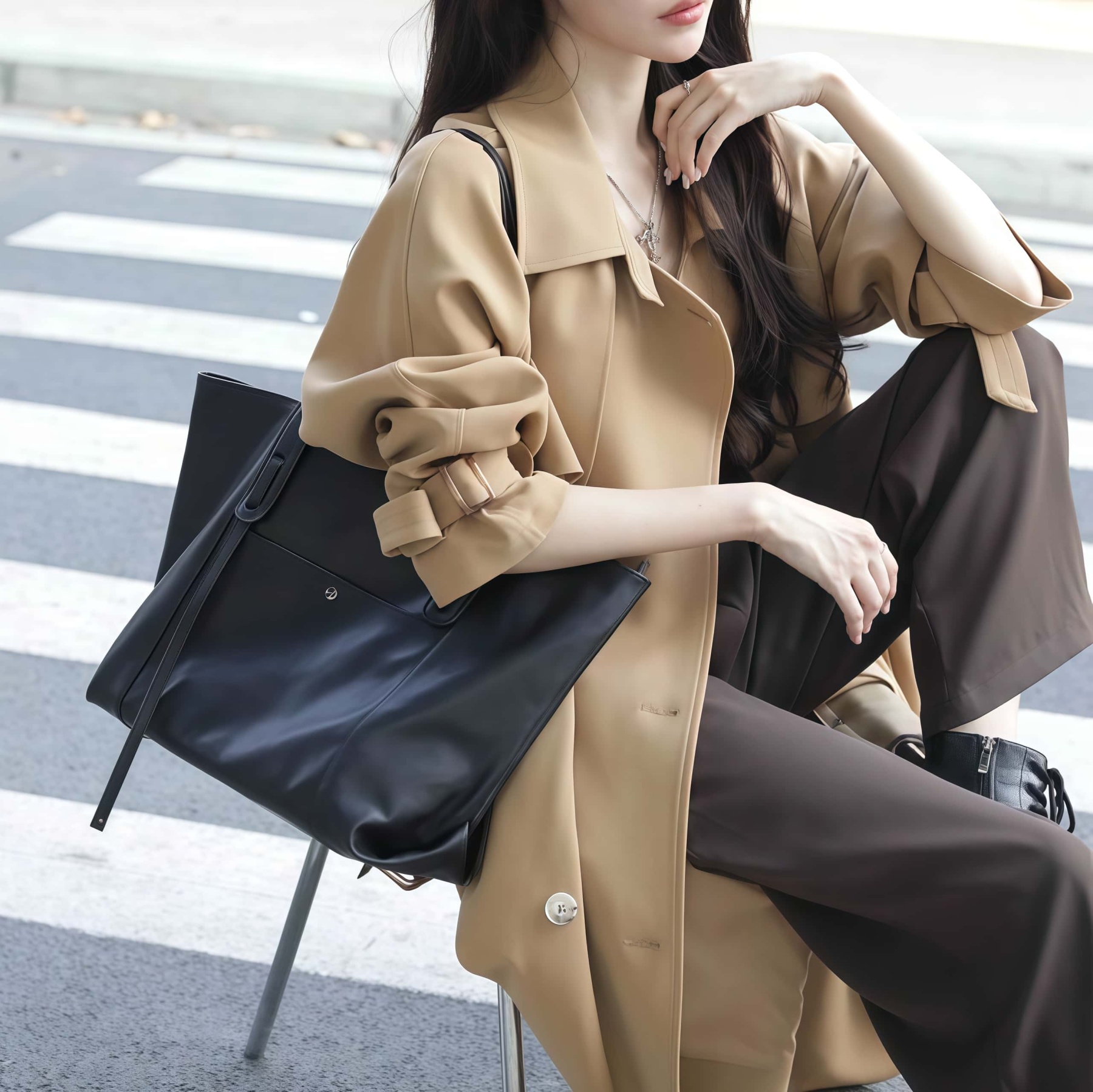 優雅な天然牛革トートバッグ|通勤・旅行に最適な大容量デザイン