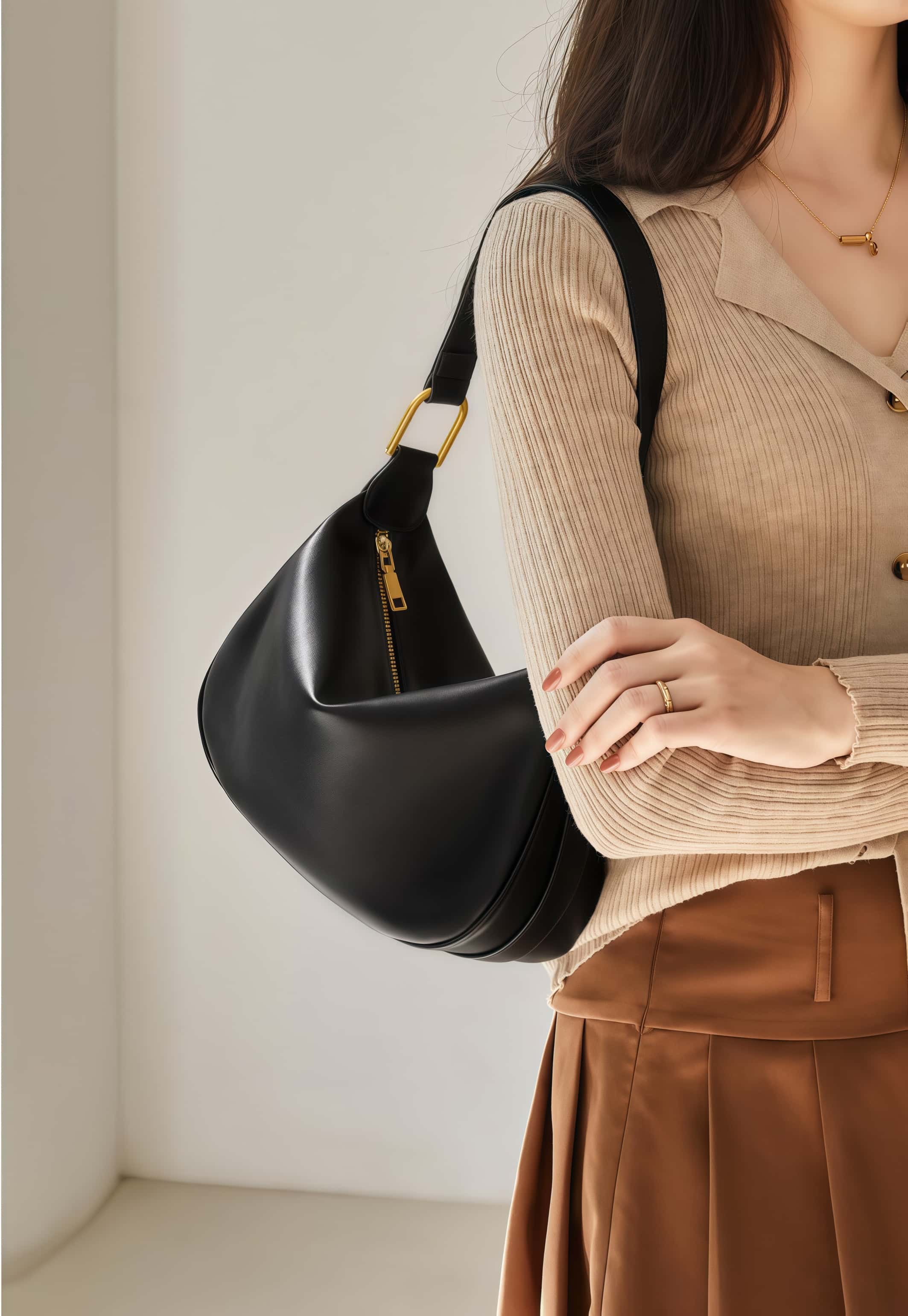 NEW ! •カラメル|黒|ベージュ|3色•天然牛革ショルダーバッグ|2本の肩紐が付属