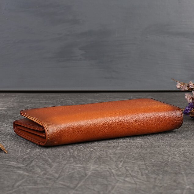 手仕事•美しい芸術品•植鞣天然牛革長財布•送料無料