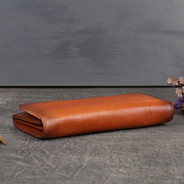 手仕事•美しい芸術品•植鞣天然牛革長財布•送料無料