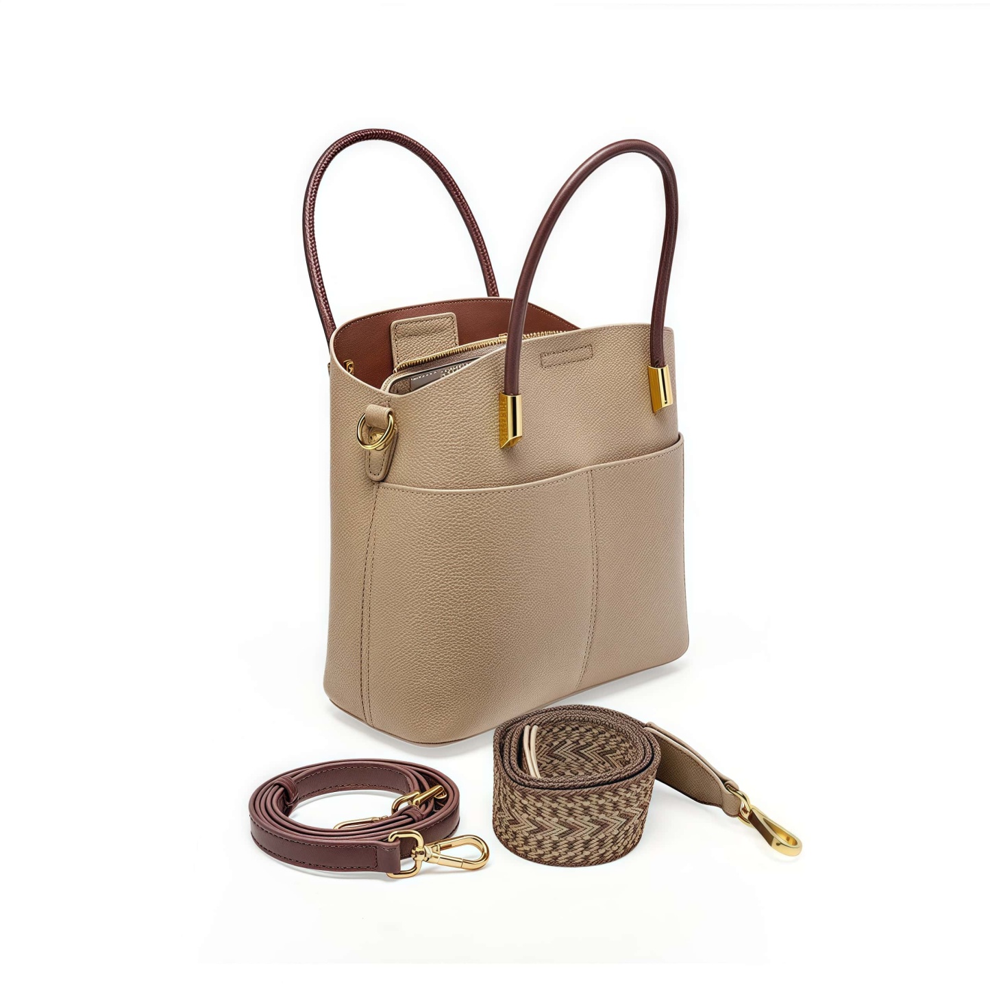 おしゃれで素敵！黒|カーキ|カラメル|3色|牛革ハンドバッグ｜牛革斜め掛けバッグ｜牛革ショルダ一バッグ