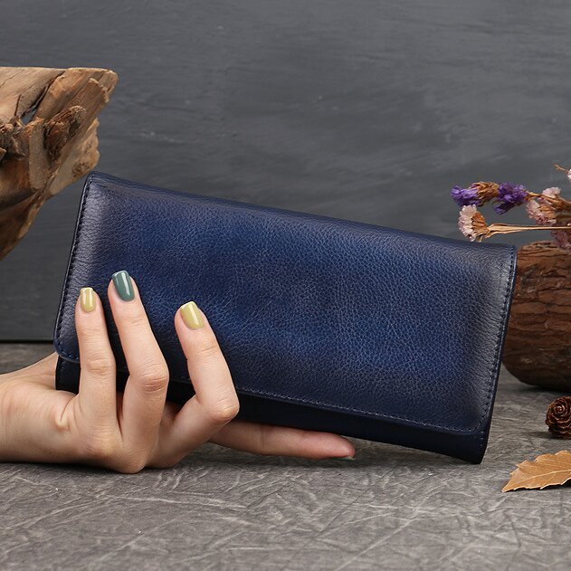 手仕事•美しい芸術品•植鞣天然牛革長財布•送料無料