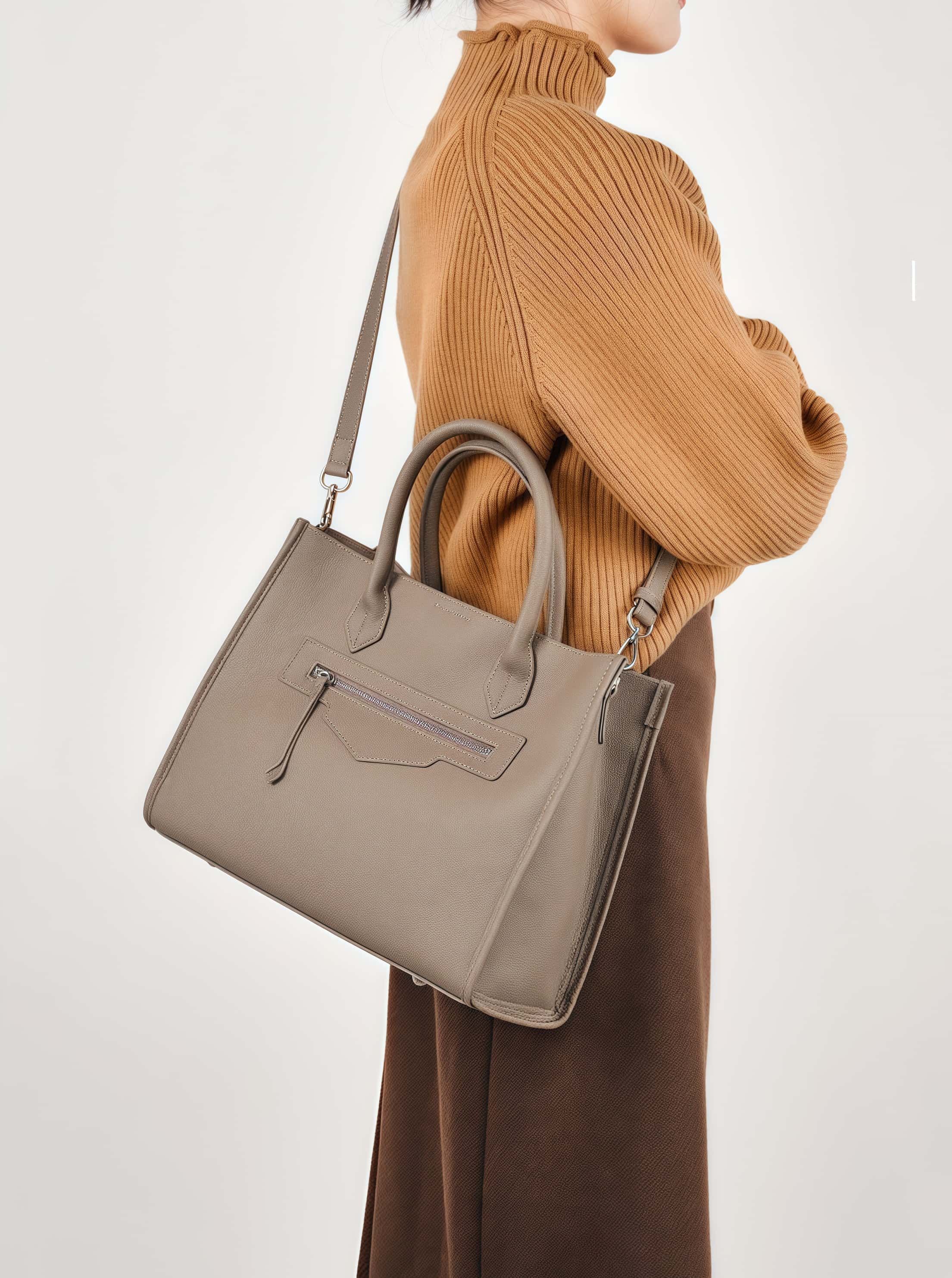 エレガント！グレー|黒|カラメル|3色•3WAY•天然の厚みのある柔らかい牛革ハンドバッグ•牛革肩掛けバッグ