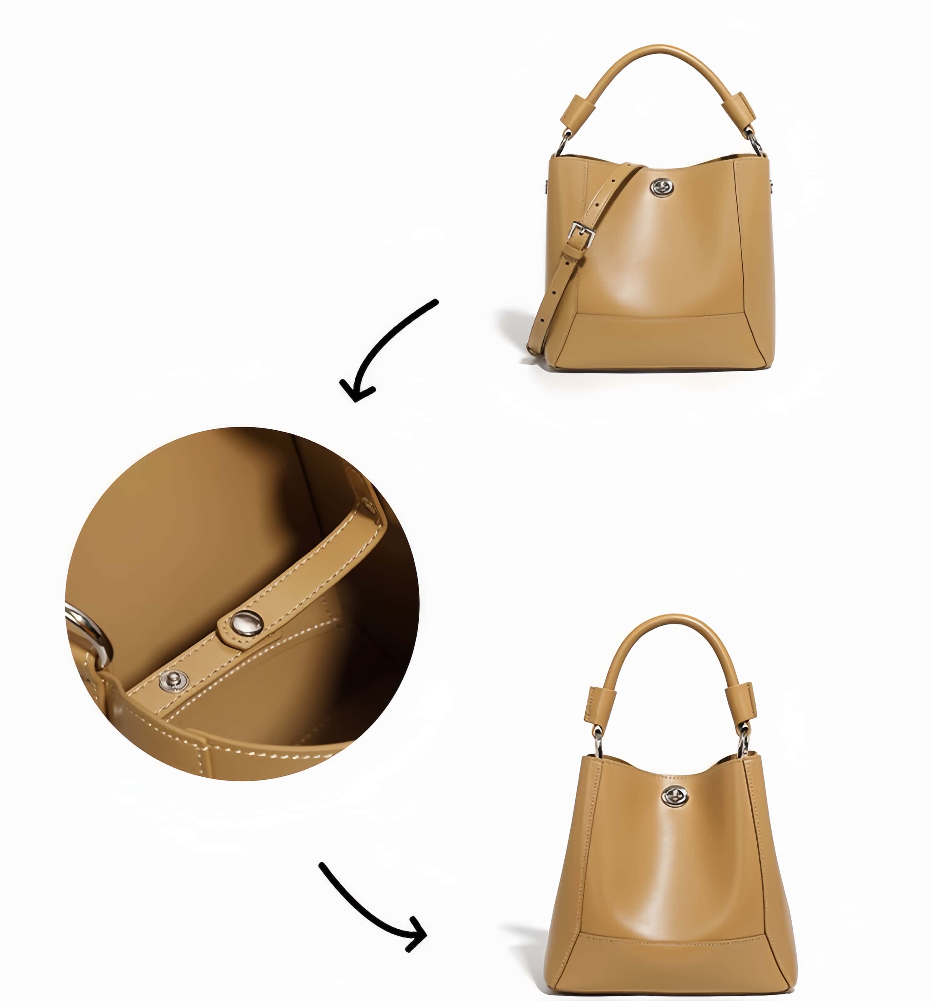 3WAY※One plus One-3WAY革新1+1※カーキ|黒|乳白|3色|牛革ハンドバッグ ※ 手持ちアウターバッグ+クロスボディインナーバッグ※