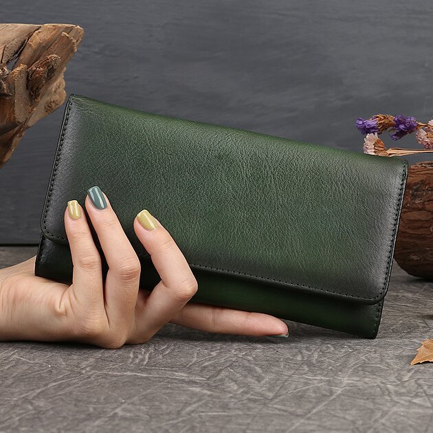 手仕事•美しい芸術品•植鞣天然牛革長財布•送料無料