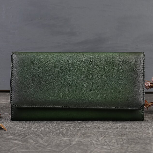 手仕事•美しい芸術品•植鞣天然牛革長財布•送料無料