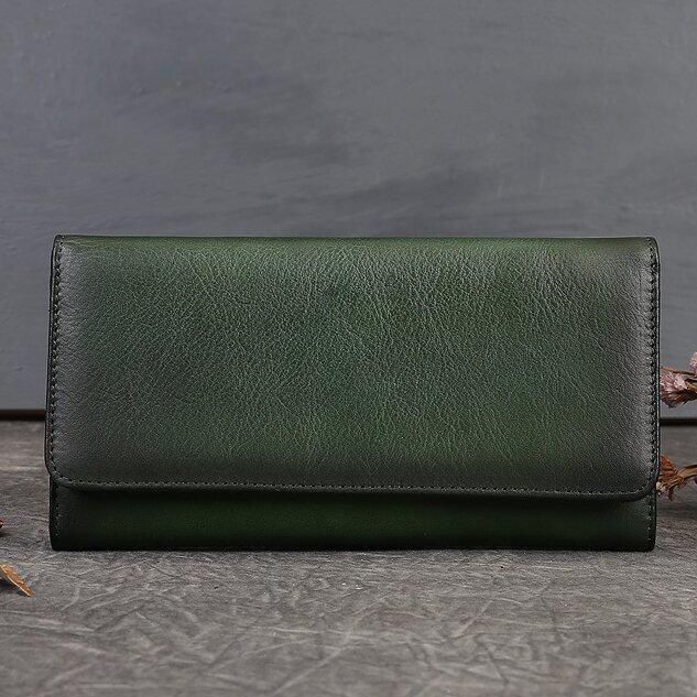 手仕事•美しい芸術品•植鞣天然牛革長財布•送料無料