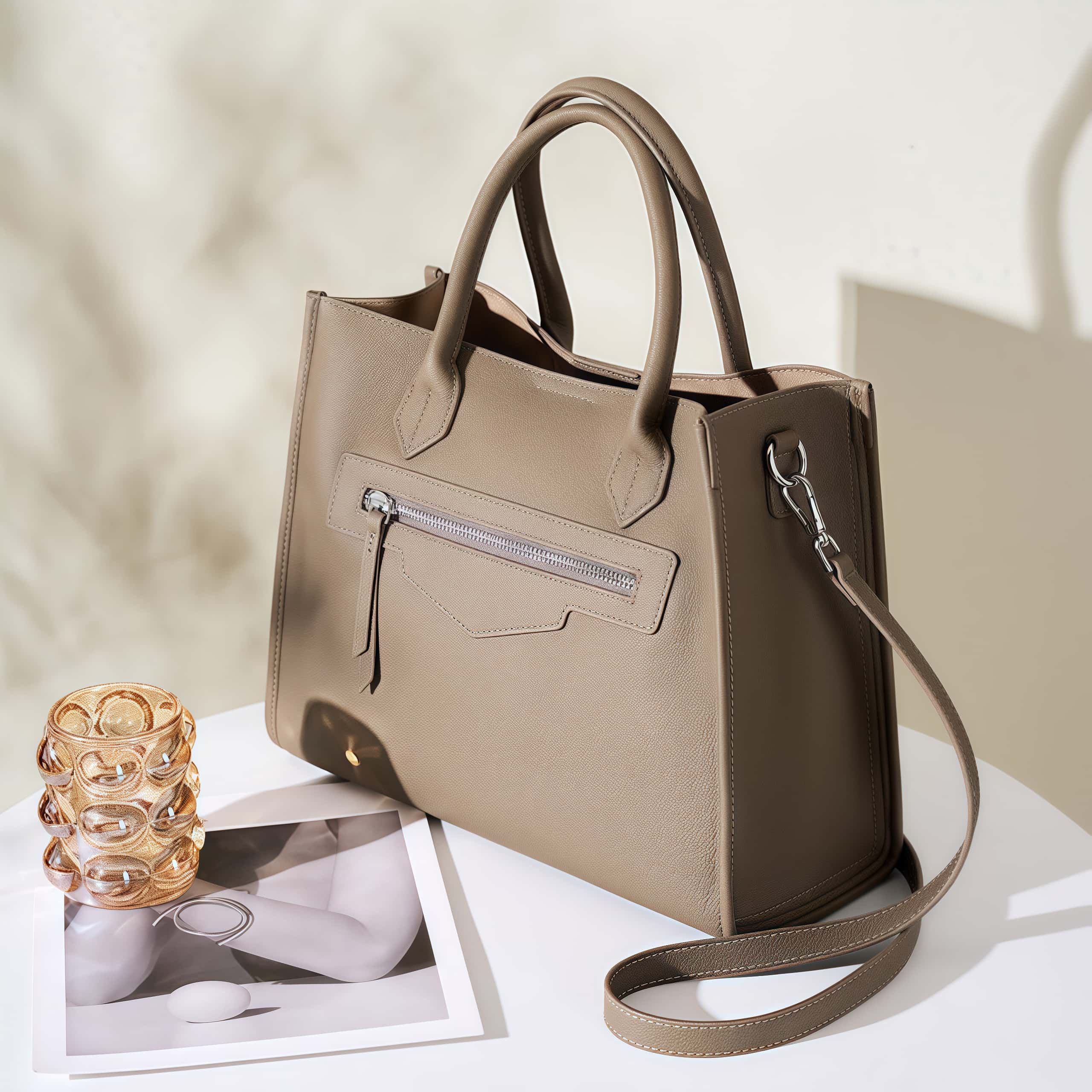 エレガント！グレー|黒|カラメル|3色•3WAY•天然の厚みのある柔らかい牛革ハンドバッグ•牛革肩掛けバッグ