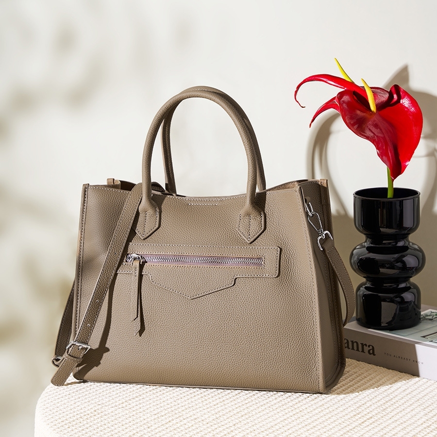 エレガント！グレー|黒|カラメル|3色•3WAY•天然の厚みのある柔らかい牛革ハンドバッグ•牛革肩掛けバッグ