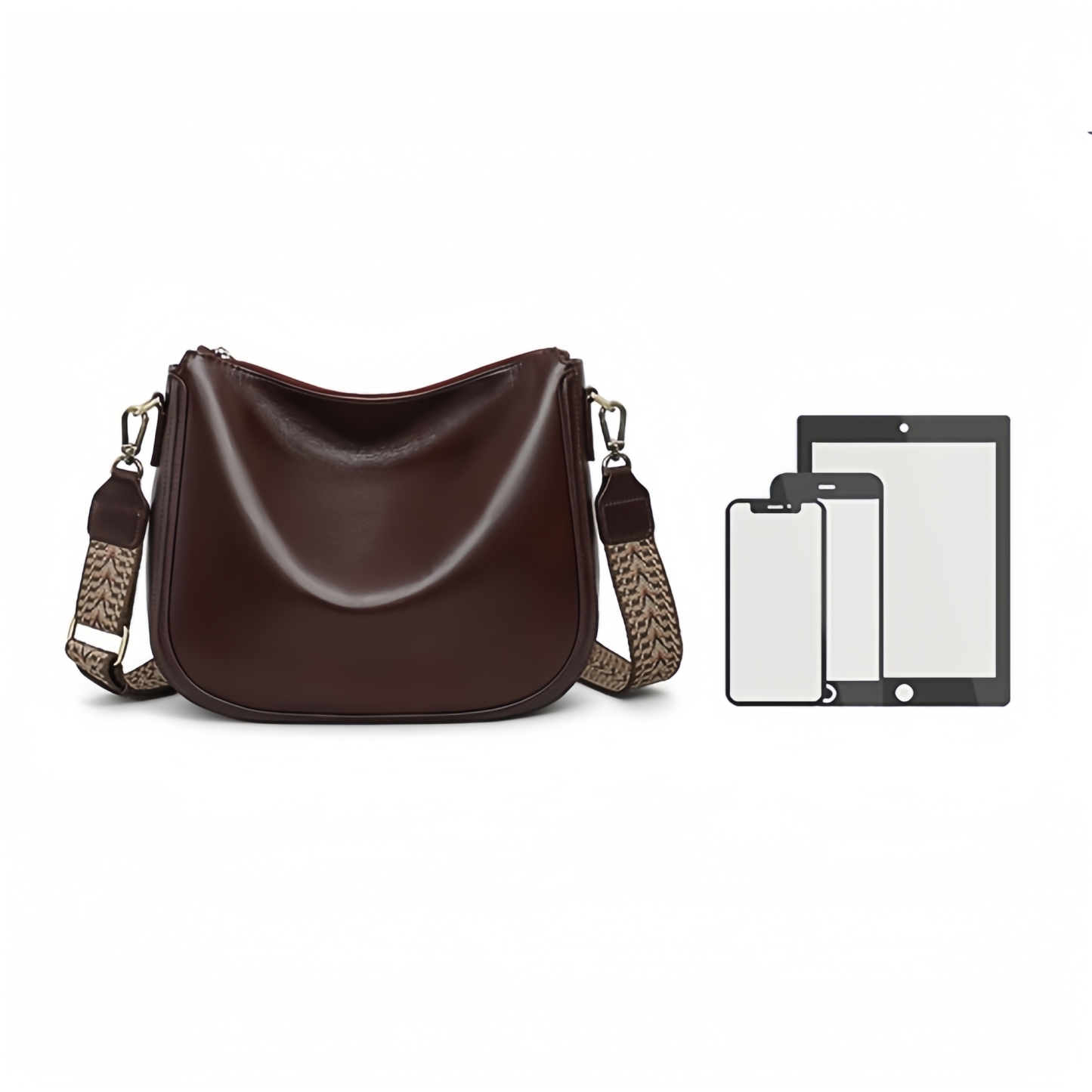 レトロ ! • 茶|黒•天然牛革ショルダーバッグ•2本の肩ベルトを付属