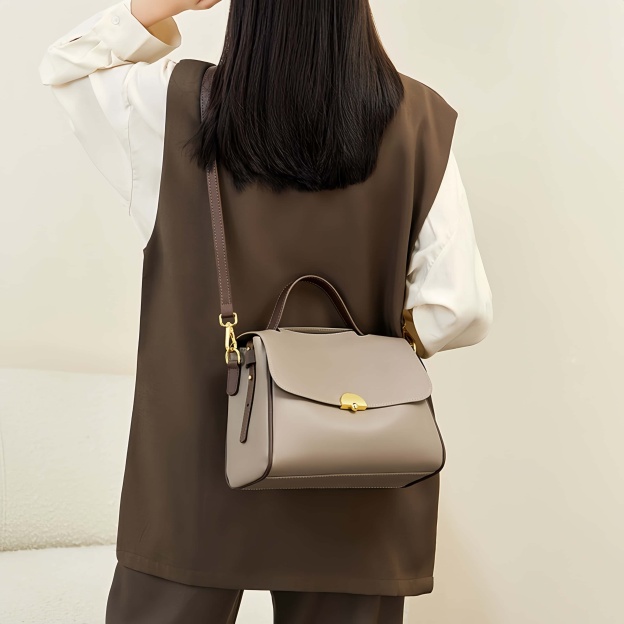 おしゃれで素敵 ！|3WAY|カーキ|乳白|茶|3色|天然牛革ハンドバッグ|牛革斜ショルダーバッグ