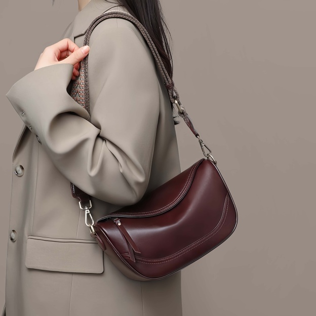 快適なタッチ感 ! |茶|天然牛革ショルダーバッグ|牛革ハンドバッグ•