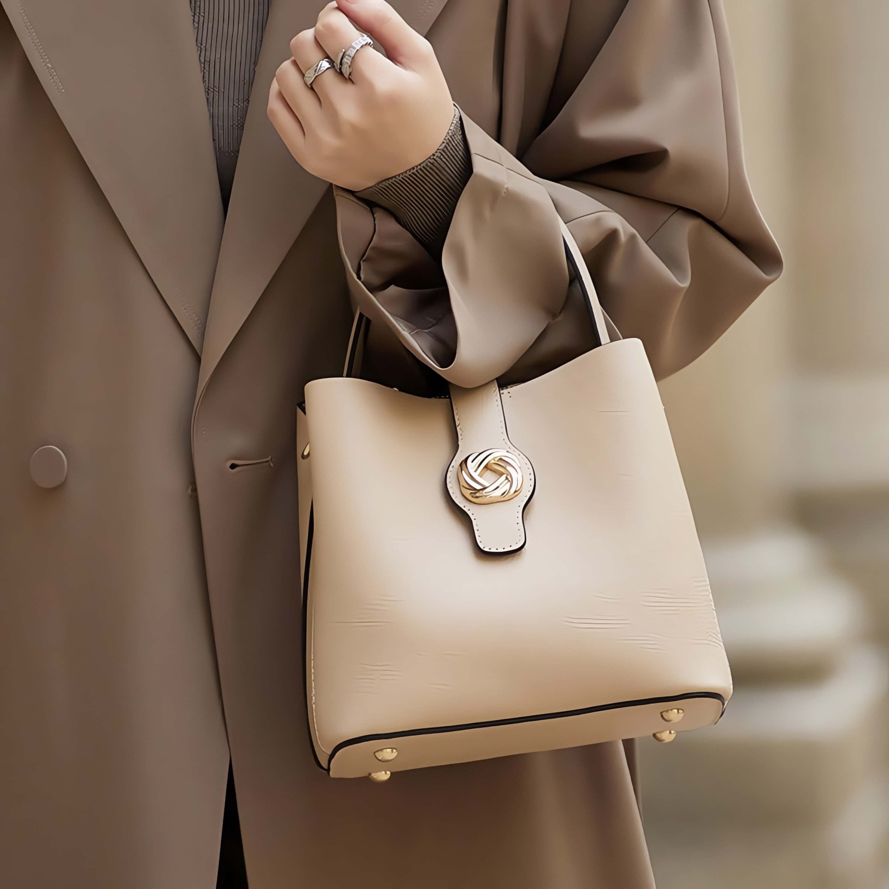 高級感 ！•黒|カーキ|ベージュ|•3色•天然牛革ハンドバッグ•牛革ショルダーバッグ