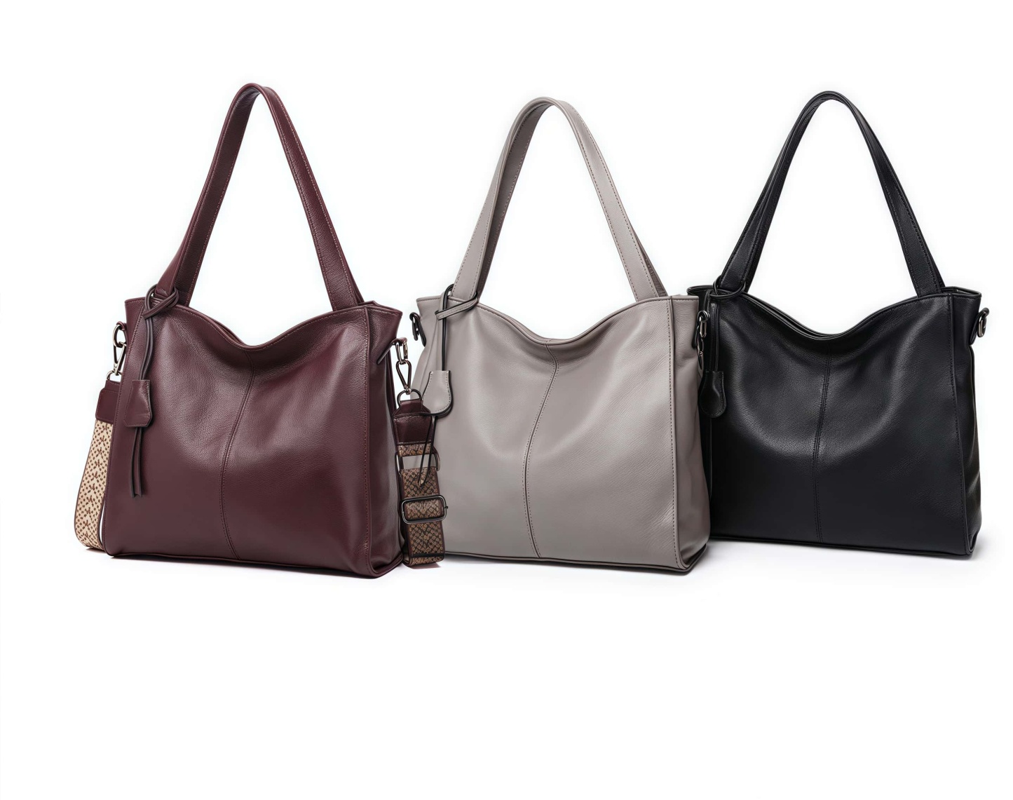 おしゃれで素敵！グレー|黒|茶|3色•3WAY•植物鞣し牛革ハンドバッグ•牛革トートバッグ