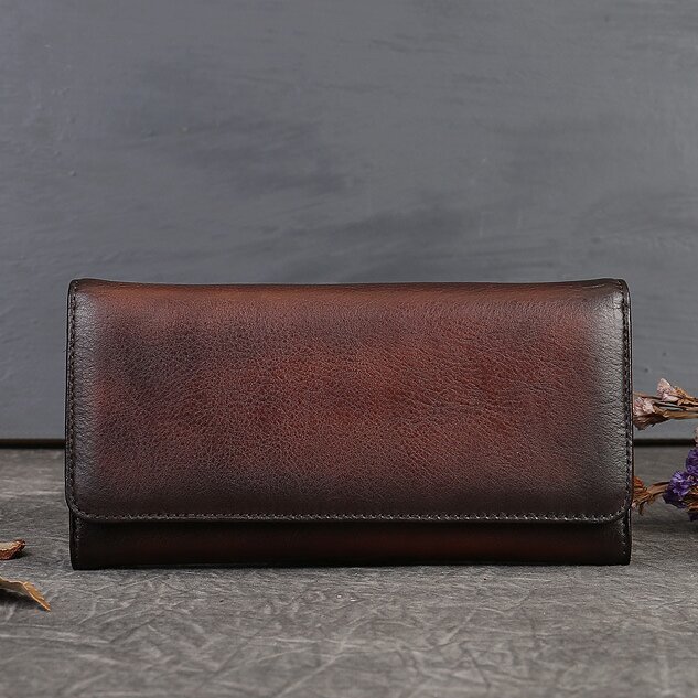 手仕事•美しい芸術品•植鞣天然牛革長財布•送料無料