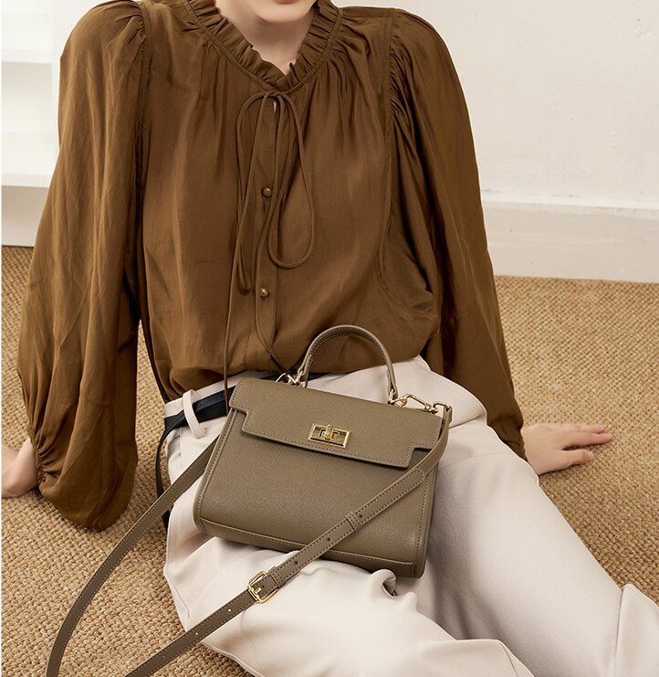 上品な気質 ！|黒|カラメル|カーキ|3色|牛革ハンドバッグ|牛革ショルダーバッグ